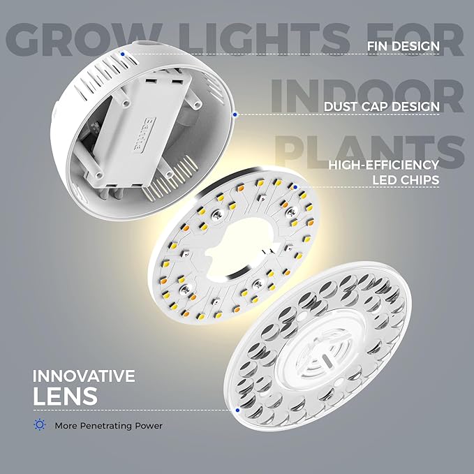 Barrina Orbgrow OG09 Puck LED Grow Light with 660nm Red LEDs, 36W(4 x 9W, 540 Watt Equiv), Plant Lights for Indoor Plants Full Spectrum, Magnetic & Linkable, Small Grow lamp for Plant Shelf, 4 Packs