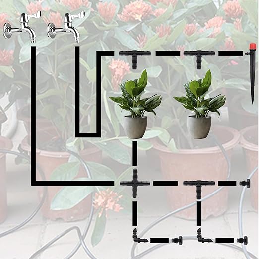 100FT 1/4" Drip Irrigation System Kit, Automatic Watering System, DIY Automatic Irrigation Equipment Set for Greenhouse, Garden, Yard, Lawn