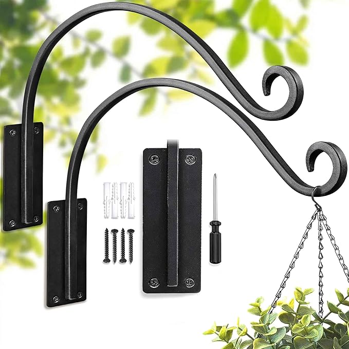 Heavy Duty Plant Hanger Bracket: 2 Packs 16 Inch Metal Hanging Plant Bracket, 80lbs Weight Capacity - Hanging Plant Wall Hooks for Bird Feeder, Wind Chimes, Flower Baskets, Indoor Outdoor
