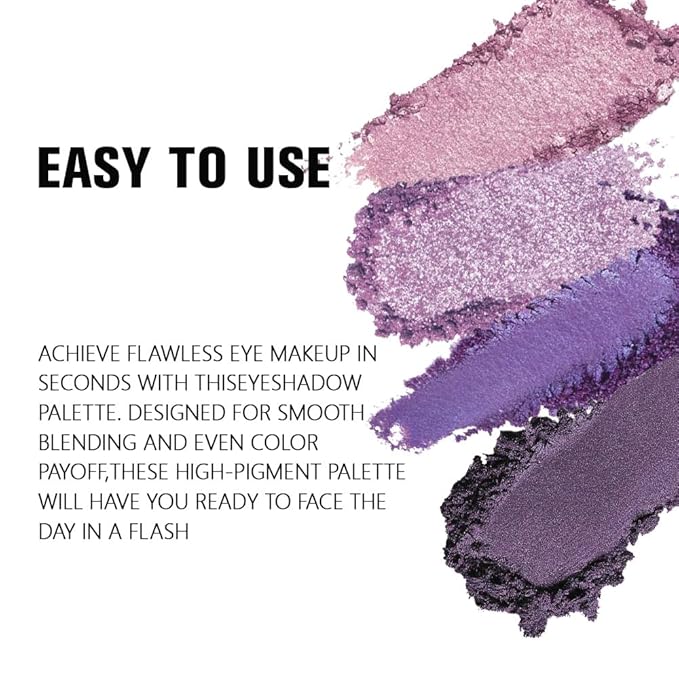 4 Colors Dark Purple Pink Eye Shadow Powder Palette Makeup, Neutral Matte Shimmer Cream Quads Eyeshadow Palette for Women Highly Pigmented Waterproof, paleta de sombras de ojos, Vegan, 05