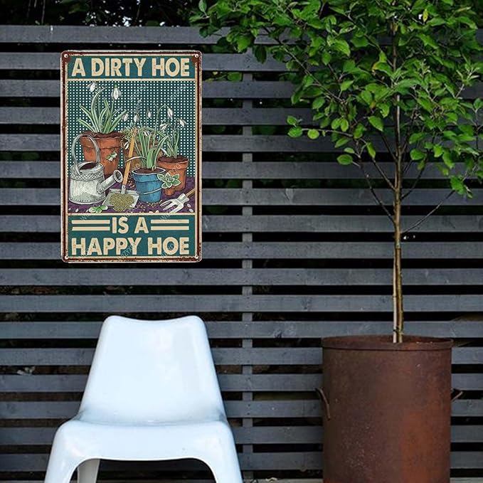 Funny Metal Signs A Dirty Hoe Is A Happy Hoe Vintage Tin Sign Retro Wall Decor for Home Office Farmhouse Yard Garden Shop Cafe Indoor Outdoor 8×12 Inches