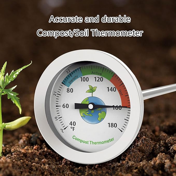 Soil Testing Thermometer 20Inch Stem Compost Soil Thermometer Garden Backyard 10~76°C 40°F~180°F Compost Thermometer, Earth Waterproof 200