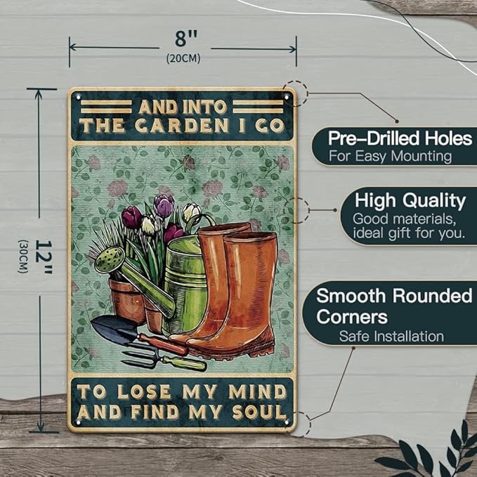 YOYI ART Funny Garden Decor for Outside Tin Sign - Vintage Metal Patio Signs for Outdoor, Home Yard, Backyard Wall Decor Art Accessories, Gardening Gifts for Women and Gardener Lovers, 8 x 12 inch