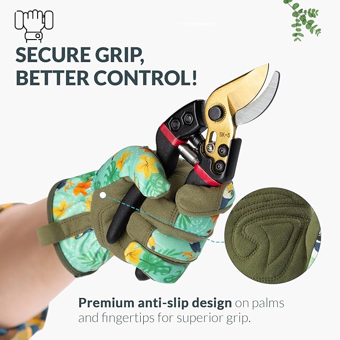 Baidast Gardening Gloves for Women, Breathable Leather Garden Gloves with Grip, Thorn Proof Work Gloves