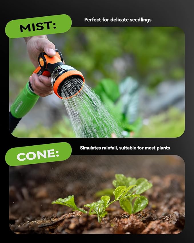 RAINPOINT Spray Nozzles for Garden Hose - 10 Spray Patterns Garden Hose Nozzle with Adjustable Flow Control for Watering Plants, Washing Cars,Washing Pets, Thumb Control (2 Packs, Orange)