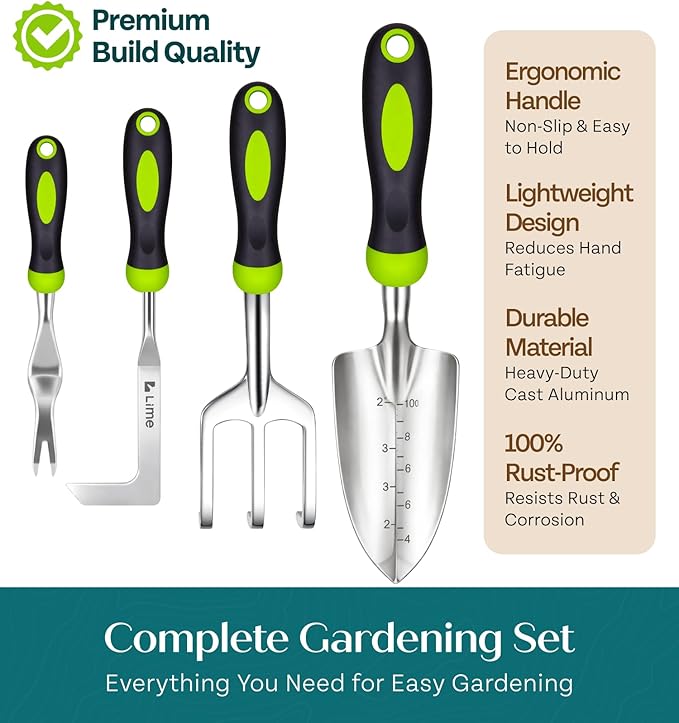 GROWIT Heavy Duty Gardening Tools - Gardening Gifts for Women, Men, Mom, Dad - Durable, Ergonomic Garden Tools Set