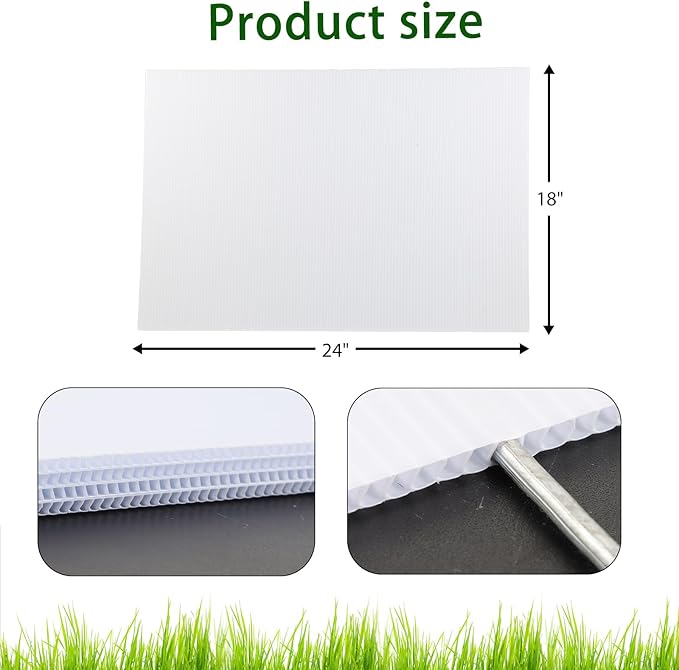 12 Pack Large Blank Yard Signs 18 x 24" with Metal Stakes, White Plastic Yard Lawn Sign for Birthday Decoration,Garage Sale,Guidepost, Open House, Rent