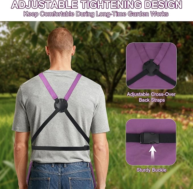 Garden Apron,Harvest Aprons with Drawstring Bag and Pockets for Women and Men,Canvas Fruit Picking Apron