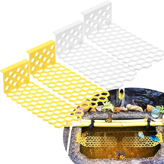 4-Pack Floating Bee Island, 18x6cm/7.09x2.36 Inch Plastic Floating Bee Watering Station for Feeding/Butterfly Bath/Outdoor Garden Decor [White, Yellow]
