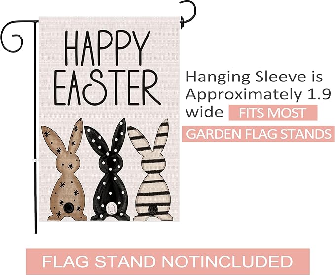Easter Garden Flag 12x18 Inch Double Sided Outside, Black Bunnies Flag Burlap Happy Easter Welcome Yard Decorations Outdoor