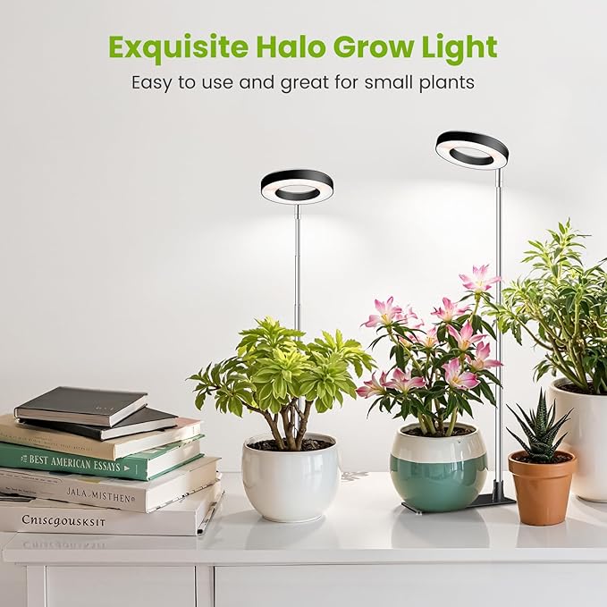 Kullinss Plant Light, 48 LEDs Full Spectrum Plant Lights for Indoor Growing, Halo Plant Light with 3/9/12H Timer, 3 Color Modes, 10 Brightness, Height Adjustable Grow Lamp for Small Plants (3 Pack)