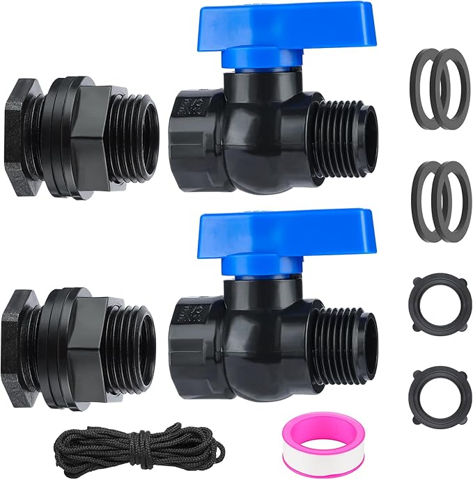 PVC Rain Barrel Spigot Kit 3/4 ", Garden Hose Shut Off Valve with Bulkhead Fitting, Rain Barrel Diverter Kit for Water Tanks, Aquariums, Garden Barrel 2 Pack