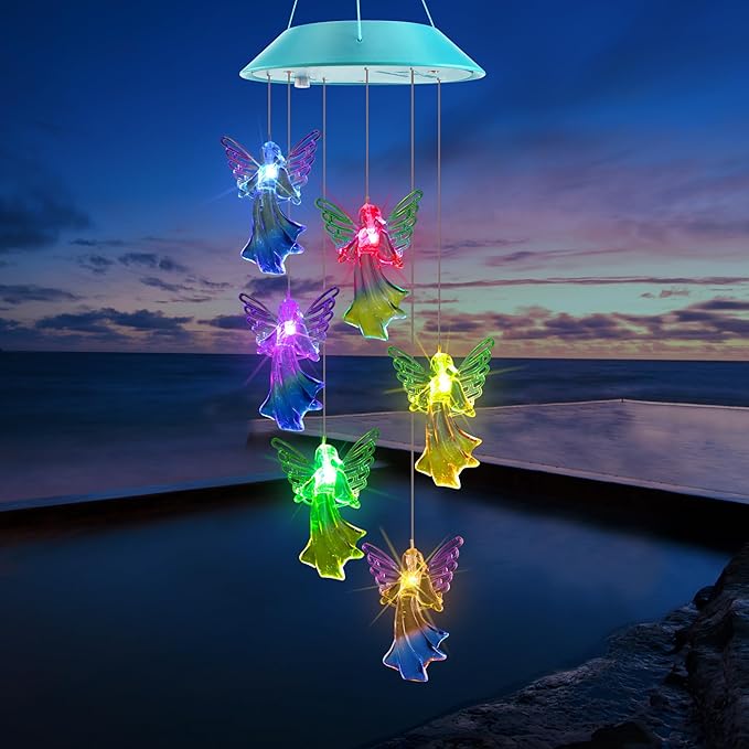 Solar Angel Gift for Mom Girls, Color Changing Solar Wind Chimes for Outside, Outdoor Decorative Mobile Lights for Garden, Yard, Patio, Window, Party Decorations, Gift for Women