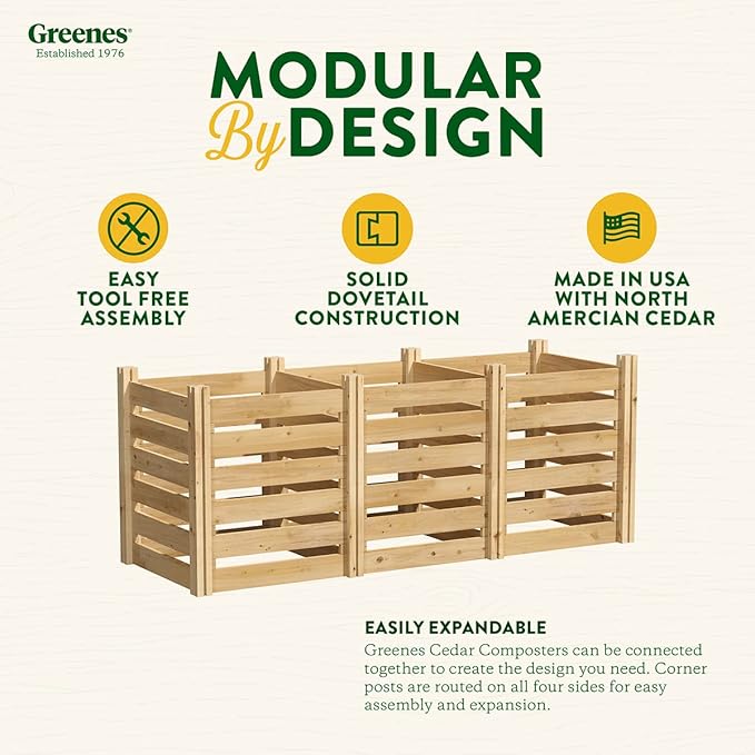 Greenes Fence Premium Cedar Wood Composter, 24" W x 72" L x 31" H (3/4" Thick) / 231.9 Gallons - Made in USA with North American Cedar