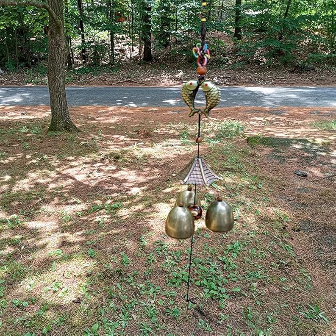 Hooshing Fish Wind Chimes for Outside Tiny Metal Garden Bells for Lucky Home Garden Patio Hanging Decor Gift