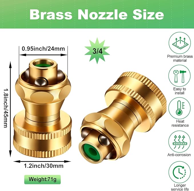 Hotop Big Shot Nozzle Power Brass Hose Nozzle Adjustable Twist Sprayer for Garden (3, 3/4inch)