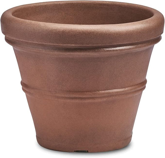 Crescent Garden Brunello Classic Rolled Rim Planter Pot, Indoor/Outdoor Weather-Safe Round Plant Pot, Premium Plastic Flowerpot for Houseplants, Herbs - 16''W (Rust)