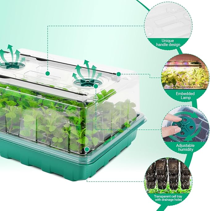 48 Cell Seed Starter Tray with Grow Light, Seed Starter Kit with Adjustable Humidity Dome, Seed Starting Trays Plant Starter Kit for Seeds Growing Starting, Indoor Gardening, Greenhouse