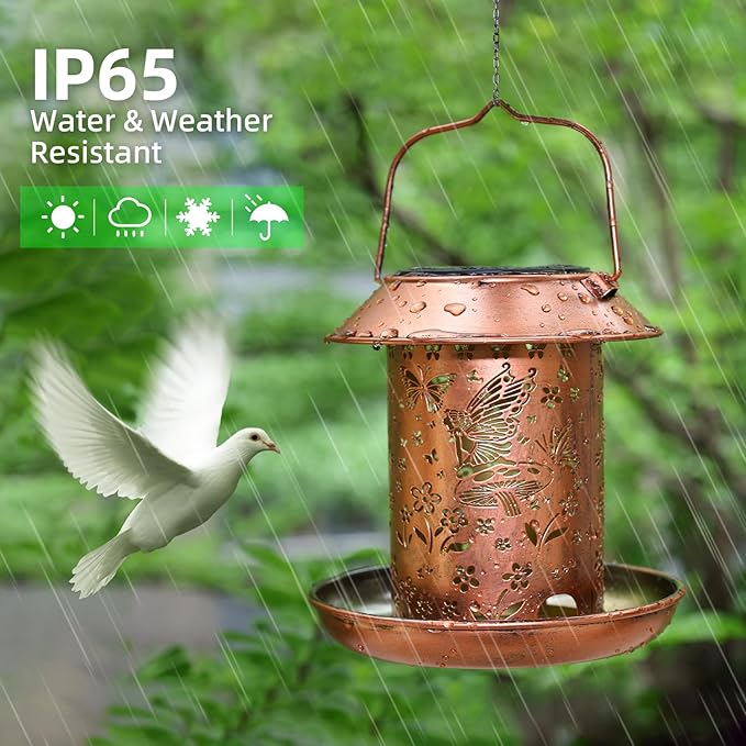Bird Feeders for Outdoors Hanging Metal Butterfly Solar Bird Feeder Waterproof Solar Lantern Decor Garden Gifts for Women Mom Friends Birds Lovers Decoration for Yard,Patio,Lawn,Christmas