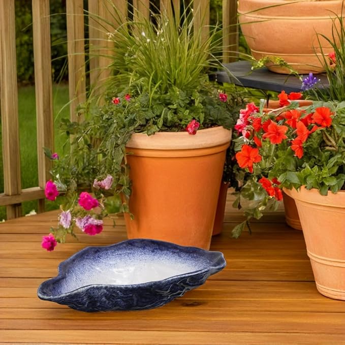 POPETPOP Outdoor Ceramic Bee and Butterfly Watering Station Bowl 9.84X5.70X1.77In Decorative Garden Feeder for Small Insects Hydration