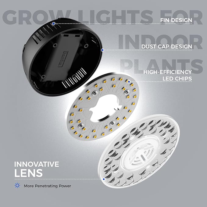 Barrina Orbgrow OG09 Puck LED Grow Light, 5000K 54W(6 x 9W, 810 Watt Equiv), Plant Lights for Indoor Plants Full Spectrum, Magnetic & Linkable, Small Grow lamp, Perfect for Plant Shelf, 6 Packs, Black