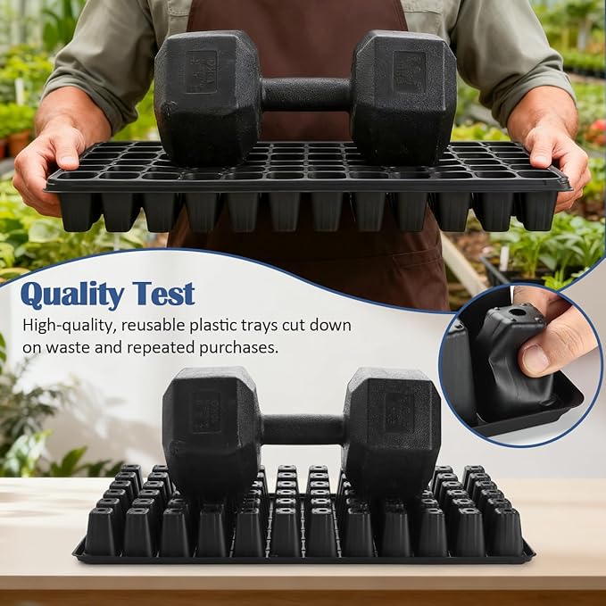50-Pack 72 Cell Seedling Trays, Heavy-Duty Deep Plug Trays for 1020 Flats, Reusable Seed Starter Trays for Germination & Seed Starting (21.25"×11", 2.36" Height)