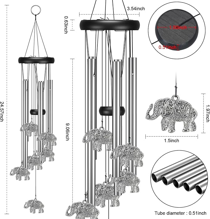 Windchimes Outdoors Clearance, Door Chime Wind Chimes for Outside Sympathy Wind Chimes for Patio Decoration, Garden Decor. Zen Garden Decor（Elephant）