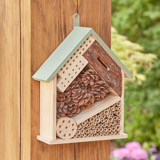 Wooden Multi Habitat Insect House Outdoor Garden Decorative Wooden Insect Hotels for Bee, Butterfly and Beetle Tree of Life Light Green Bee House