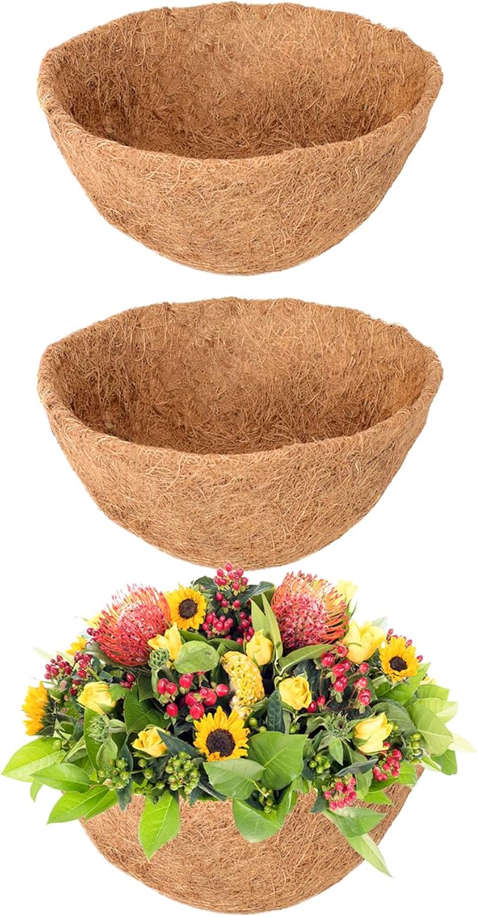 Legigo 3 Pack 10 Inch Hanging Basket Coco Liners Replacement, 100% Natural Round Coconut Coco Fiber Planter Basket Liners for Hanging Basket Flowers/Vegetables