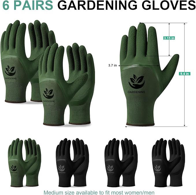 Trifabricy Garden Gloves for Women/Men - 6 Pairs Latex Gardening Gloves with Grip, Protective Work Gloves for Lawn Yard