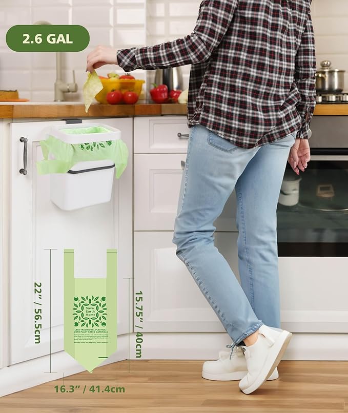 AYOTEE Small Compost Bags 2.6 Gallon with Handles, 125 Count Small Compostable Trash Bags 2.6 Gallon Compost Bags for Countertop Bin, Biodegradable Trash Can Liners for Kitchen, Bathroom, Office
