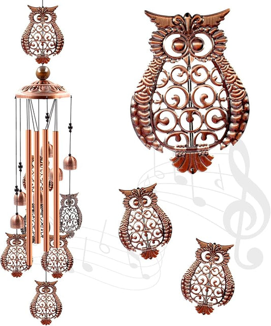 Wind Chimes Outdoor Clearance, Ukulork Owl Aluminum Tube Windchime with S Hook,Patio Garden Decor, Housewarming Gift.