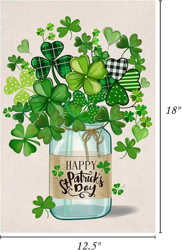 St Patrick's Day Garden Flag,Shamrock St Patricks Flag 12.5 x 18 Inch Clover for Garden and Home Decorations