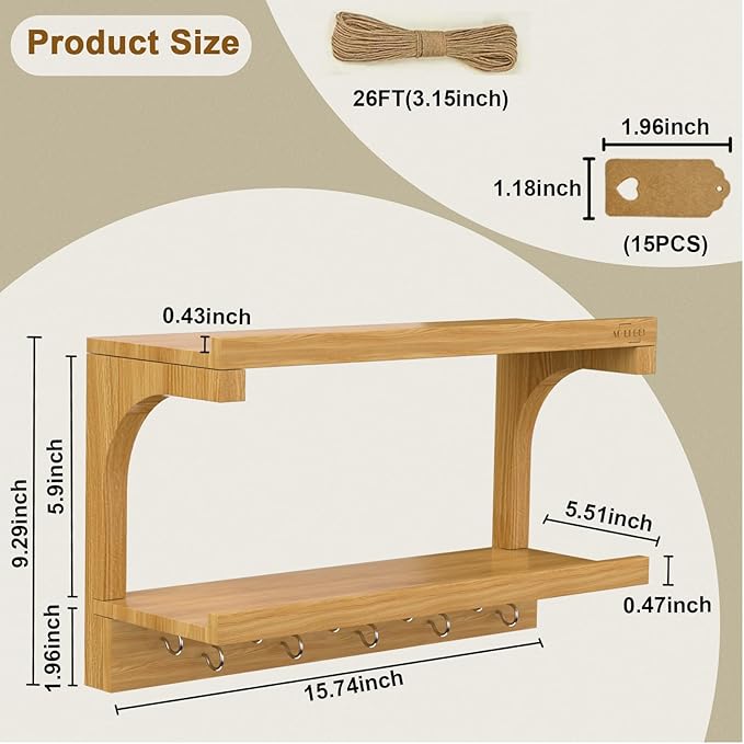 AO LI GEI Herb Drying Rack Hanging 3 Tier Flower Drying with 12PCS Brown Gift Tags and 26ft Natural Jute Twine herb Dryer,Saving Space Herb & Flower Dryer, Home Décor & Gift Idea