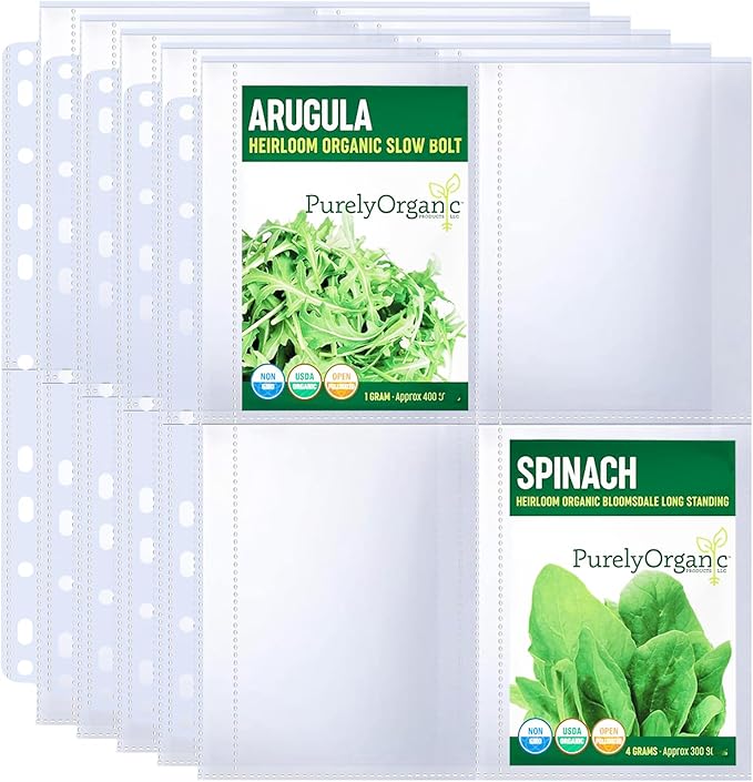 60 Pack 240 Pockets Seed Packet Sleeves, Garden Seed Storage Organizer Pages for 3 Ring Binder, Slot Size 3.5"x 5", Sleeves for Seed Protector Holder Container, Postcards Photos Cards