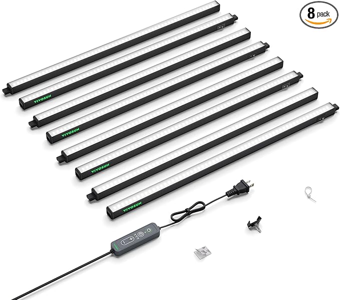 VIVOSUN T5 Grow Lights for Indoor Plants, 5000K Full Spectrum 120W (8 x 15W), 2FT LED Plant Light Strip with Timer & Dimming Controller for Seed Starting, Hydroponics, SGS Compatible, Linkable, 8-Pack