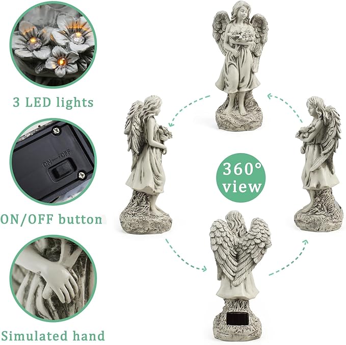 Angel Statue - Outdoor Angel Decor, Solar-Powered, Perfect for Patio, Lawn, Yard, Porch Decoration, Housewarming or Garden Gift