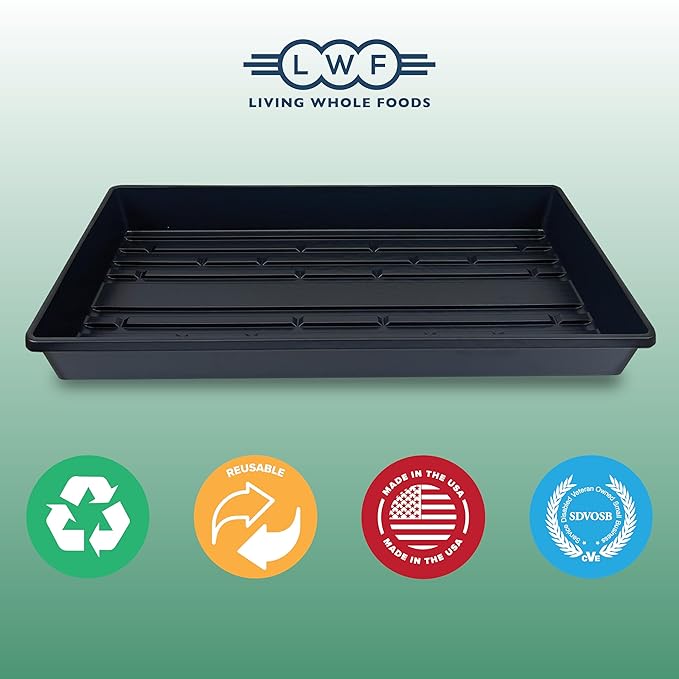 Living Whole Foods 5 Pack of Durable Black Plastic Growing Trays (Without Drain Holes) 21" X 11" X 2" - Flowers, Seedlings, Plants, Wheatgrass, Microgreens & More