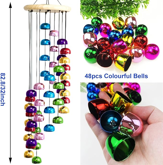 Colorful Copper Wind Chime 30" Handcrafted Metal & Wood Bell Chimes Outdoor Garden Decor for Patio Porch Father Mother’s Day by LITIALLY