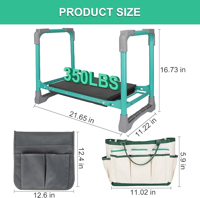 Garden Kneeler and Seat, 2-in-1 Foldable Garden Bench with Non-Slip EVA Foam Pad, Storage Bags, Glove, Portable Gardening Stool for Kneeling & Sitting, Ideal for Gardeners, Patio, Fishing