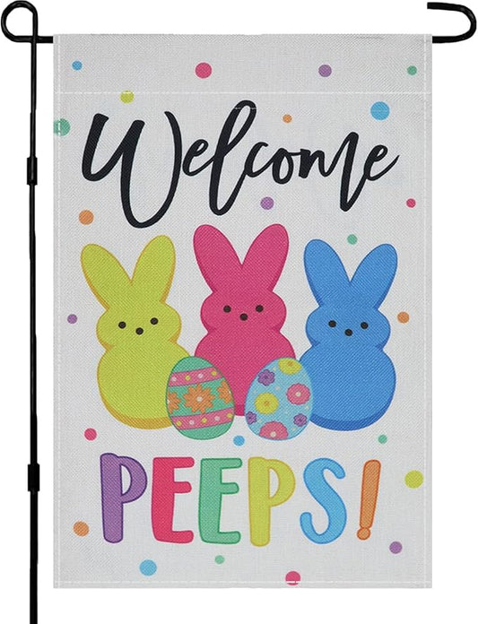 Easter Garden Flags Decors,12x18 Inch Vertical Double Sided Easters Bunny Eggs Yard Decorations Outdoor Anniversary Front House Lawn Outside Decor Garden Flag