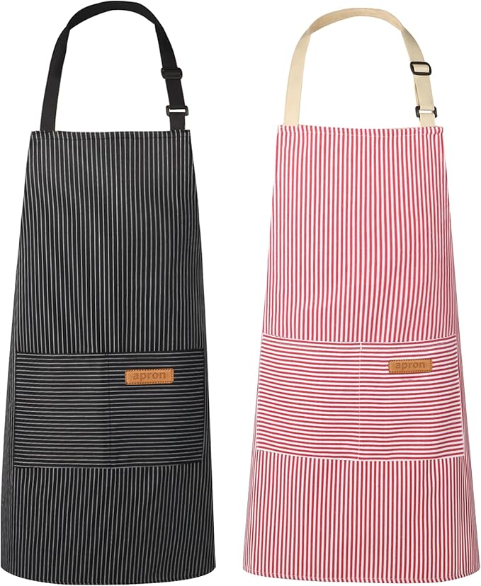 2 Pack Kitchen Aprons, Apron for Cooking with 2 Pockets, Unisex Adjustable Neck Strap Chef Aprons for Men Women