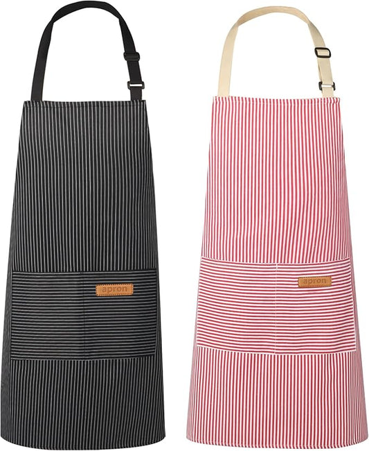 2 Pack Kitchen Aprons, Apron for Cooking with 2 Pockets, Unisex Adjustable Neck Strap Chef Aprons for Men Women