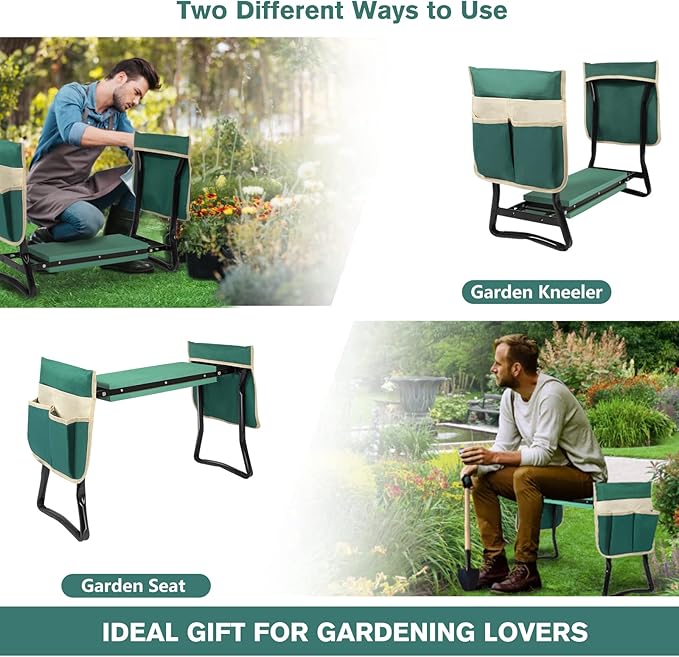 Uten Garden Kneeler Seat with Handles Portable Folding Gardening Stool Kneeling Stool Pad with 2 Bag