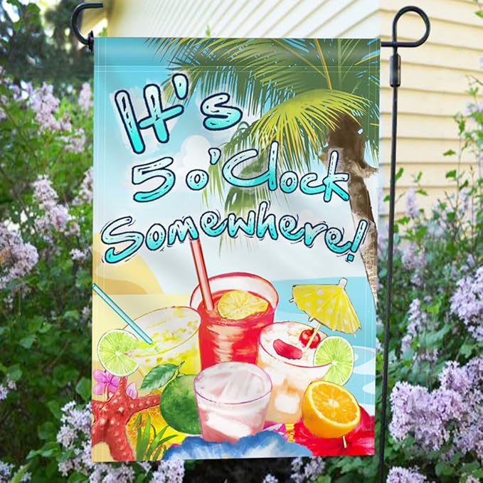 Anley Double Sided Premium Garden Flag, It's 5 o'Clock Somewhere Summer Decorative Garden Flags for Home Decor - Weather Resistant & Double Stitched Yard Flags - 18 x 12.5 Inch