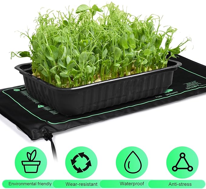 ROCEEI 6 Pack Durable Seedling Heat Mat 10 x 20.75 Waterproof Plant Heating Pad Warm Hydroponic Grow Mat for Greenhouse Grow Seed Starting Plant Germination (Black,Green)