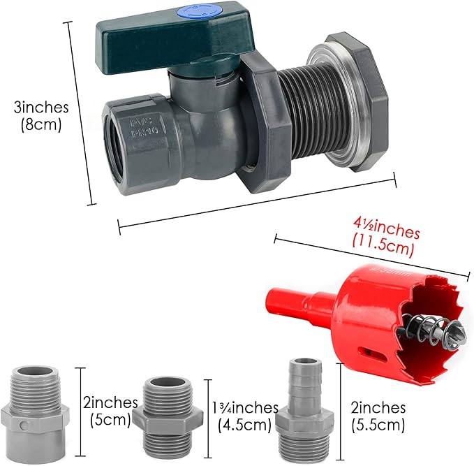 Rain Barrel Spigot Kit with 3 Pack Garden Hose Male Threaded Adapter (3/4" Male), 3/4 Inch Water Barrel PVC Garden Diverter Kit with Hole Saw for Water Tanks, Aquariums, Tubs, Pool, Garden Barrel