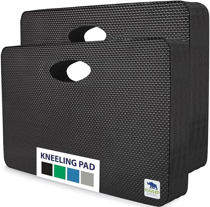 RUGGED RHINO Heavy Duty Patent Pending Kneeling Pad, 2 PK, Shock Absorbent Thick Knee Pads, Holds Up to 300 lbs, Protect Knees from Hard Concrete Surfaces, For Mechanics, Gardening, Gym, Onyx Black