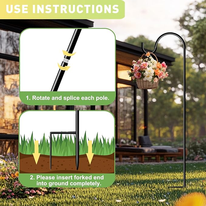 Shepherds Hooks for Outdoor 35Inch Garden Bird Feeder Pole with 2 Prongs Base for Hanging Flower Basket Plant Pot Solar Lantern Light Wind Chime Hanger for Wedding Decor 8 Pack