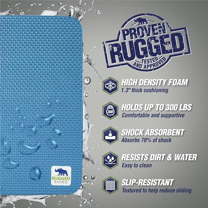 RUGGED RHINO Heavy Duty Patent Pending Kneeling Pad, 2 PK, Shock Absorbent Thick Knee Pads, Holds Up to 300 lbs, Protect Knees from Hard Concrete Surfaces, For Mechanics, Gardening, Gym, Bright Blue